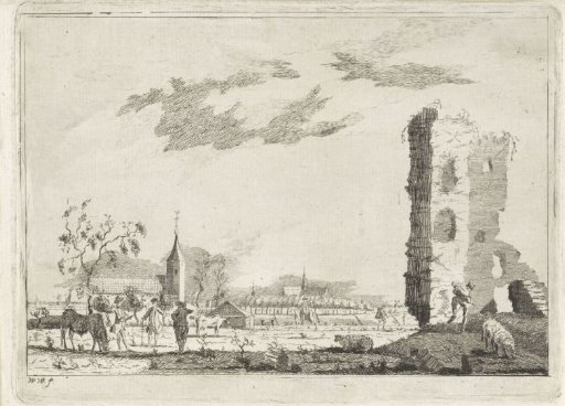 View of a Village with a Ruin in the Foreground