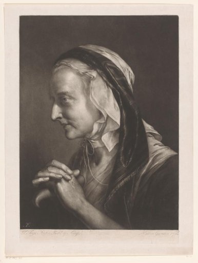 Older woman leaning on a walking stick