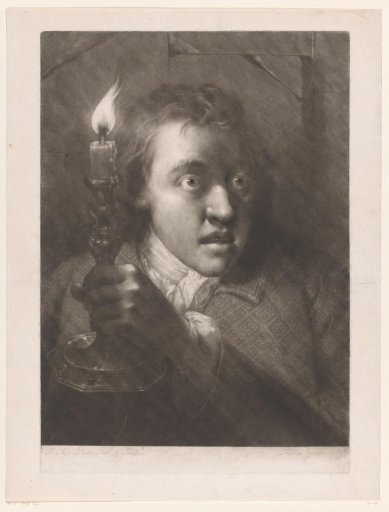 Man with a candle and startled expression, possibly Thomas Frye