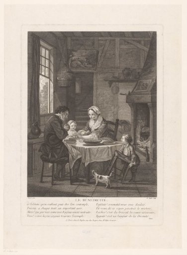 Interior with family blessing the food at the table