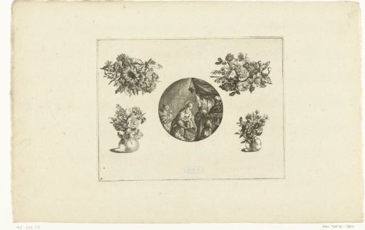 Clock Case Between Bouquets and Flower Vases