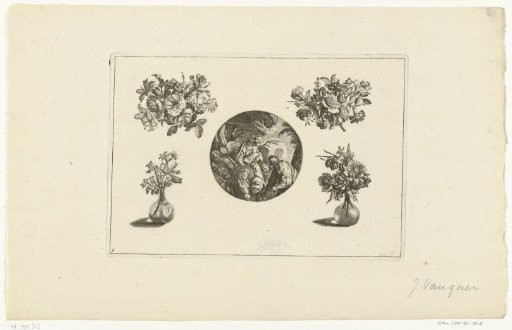 Clock Case Between Bouquets and Flower Vases