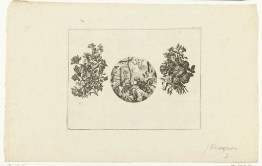 Clock Case Between Two Bouquets