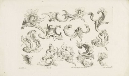Scroll- and leaf-shaped rocaille ornaments
