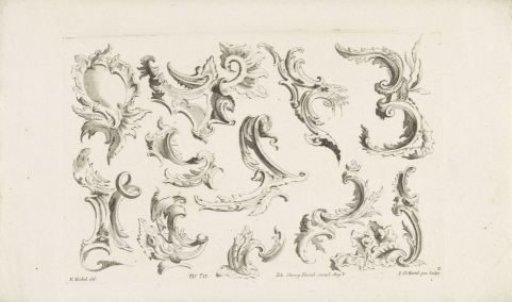 Scroll- and leaf-shaped rocaille ornaments