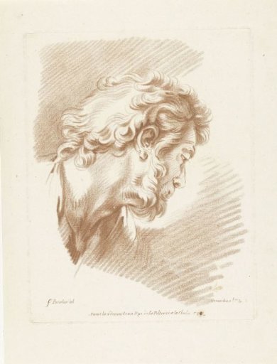 Head of a bearded man to the right