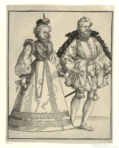Dancing Nobleman and Woman in German Court Dress
