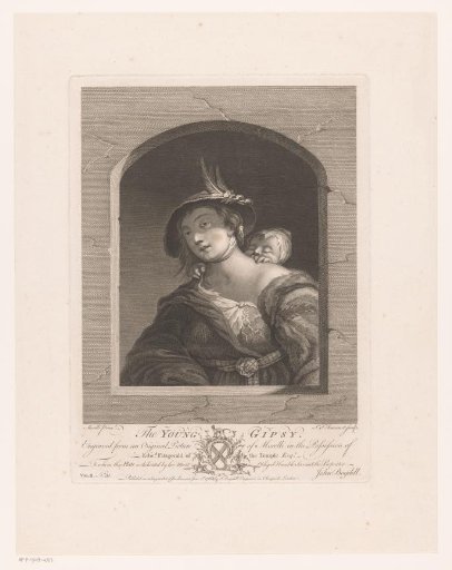 Young Roma or Sinti Woman with Child on Her Back, in a Stone Window Frame