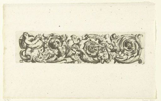 Foliate scroll with a satyr seizing a woman on the left