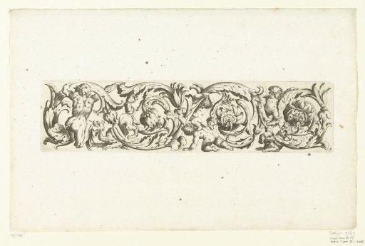 Foliate scroll with a triton and three children