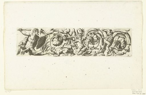 Foliate scroll with a satyr and three children