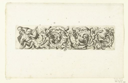 Foliate scroll with a man, three bears, and three children