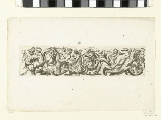 Foliate scroll with flowers and a multi-headed monster in the center