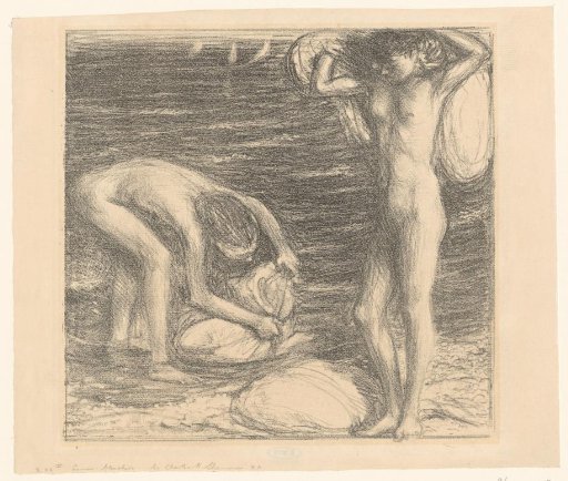 Two Naked Women Bleaching Linen