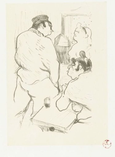 Two women and a man in a brothel