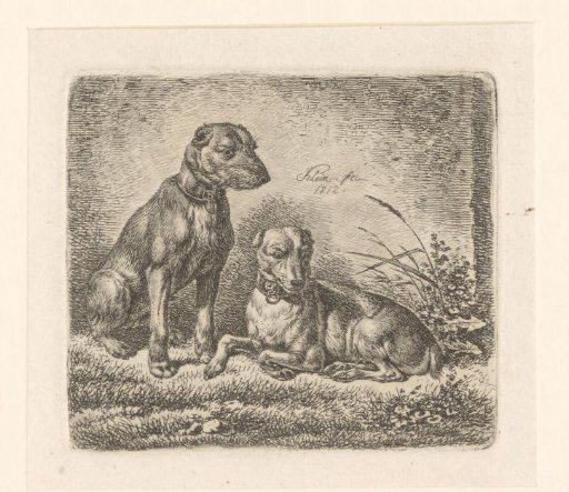 Two sitting dogs