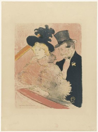 Poster for ink manufacturer with portraits of Emilienne d'Alencon and Gabriel Tapié de Céleyran at concert Les Décadents