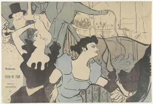 Poster announcing a masked ball at the Casino of Paris with portraits of Cha-u-kao and Yvette Guilbert
