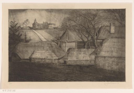 Farmhouse with Barns in a Hilly Landscape with Village