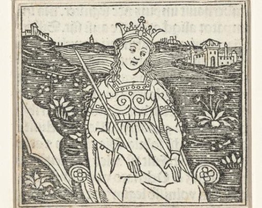 Woman with Scepter and Crown and Coat of Arms in a Landscape