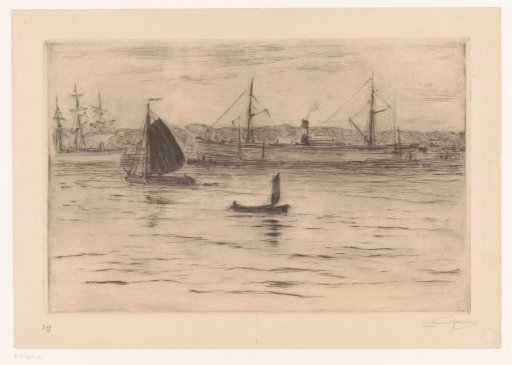 River View with Sailing Ships and a Steamship