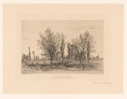 Landscape with meadow and view of a city