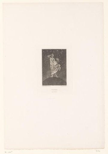Nude Female Figure with Four Hooves on a Globe in front of a Starry Sky