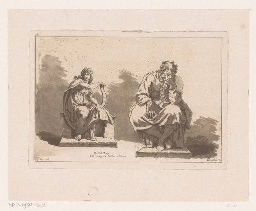 Seated Woman with a Scroll and Seated Bearded Man, Both Dressed in Classical Garments