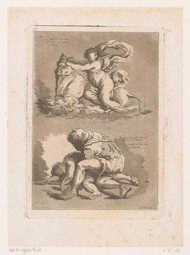 Two Representations, with Jupiter as a Bull Abducting Europa at the Top and a Soldier Kneeling Before a Victim at the Bottom