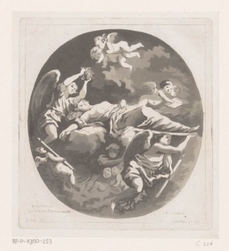 Representation of Angels Carrying a Lying Woman Through the Clouds
