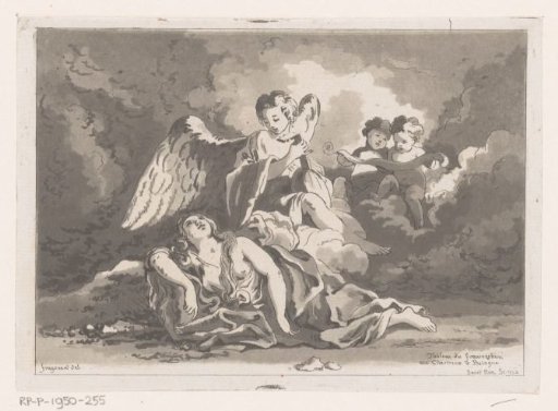 Angel Playing a Lute Beside a Woman Lying on the Ground, Two Putti Singing