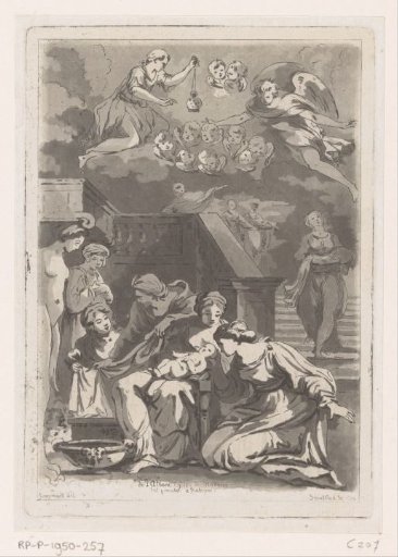 Company Sitting Around the Christ Child, Above Them Angels and Cherubim