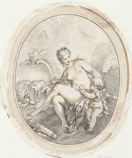 Venus and Cupid in oval