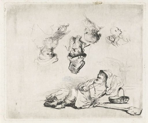 Sleeping Man and Four Studies of Heads