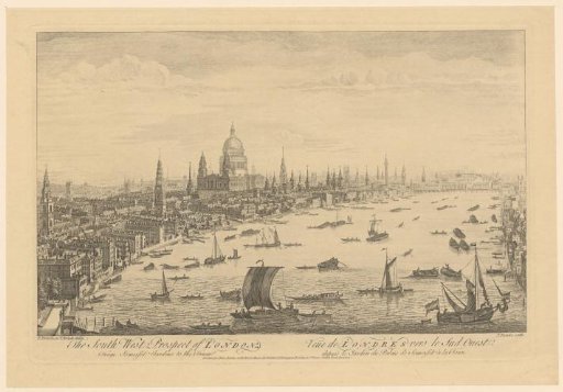 View of the Thames in London towards London Bridge