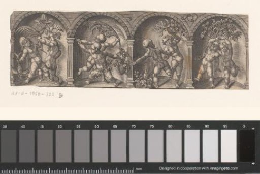 Eight dancing putti with exotic plants and animals