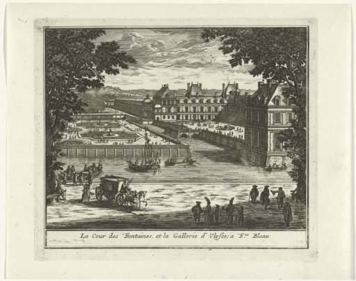 View of the Cour de la Fontaine and the Galerie d'Ulysse of the Palace of Fontainebleau