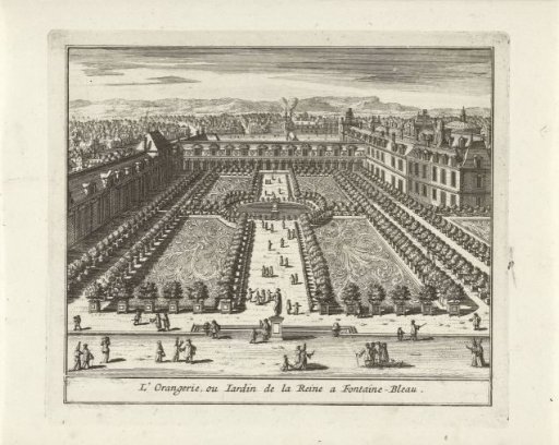 View of the Orangerie and Cour de la Fontaine of the Palace of Fontainebleau