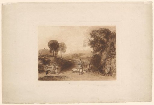 View of Windsor Castle with Men Washing Sheep