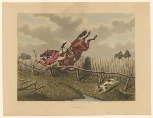 Rider falls forward from a jumping horse