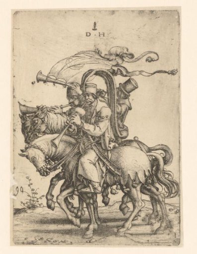 Trumpeter and Two Oboists on Horseback