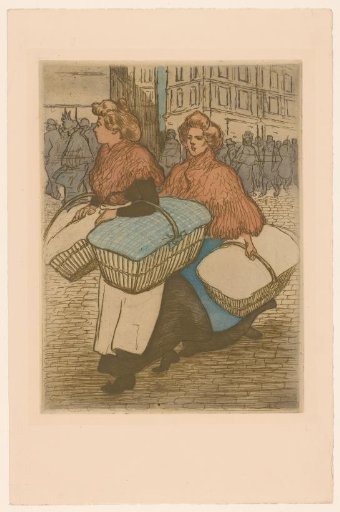 Two washerwomen with baskets on the street