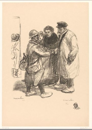 Soldier Reassuring Civilians During the First World War