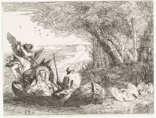 The Holy Family Ferried Across the Water by an Angel in a Boat