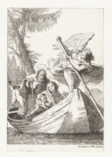 The Holy Family in a Boat with an Angel as Boatman During the Flight into Egypt