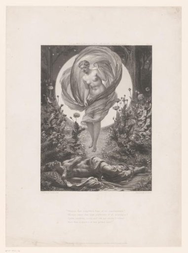 Allegorical representation with a sleeping man and the appearance of a naked woman