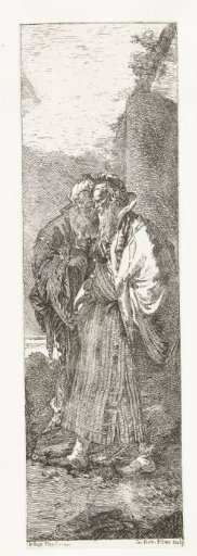 Companions of Rinaldo standing on the shore of the Orontes