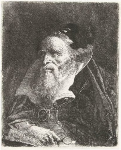 Old Man with Book and Magnifying Glass