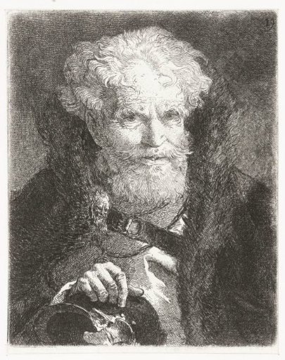 Old Man in Mantle with Fur Collar and Helmet