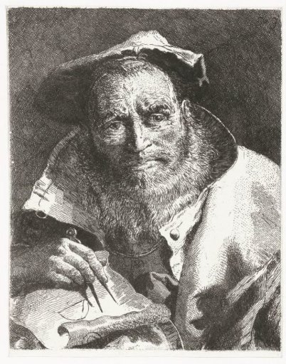 Scholar with Beret on Head and Compass in Hand
